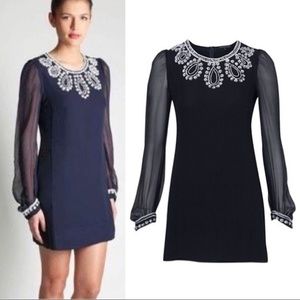 french connection bex bead dress Satin Embroidery Long Sleeve Mini Dress